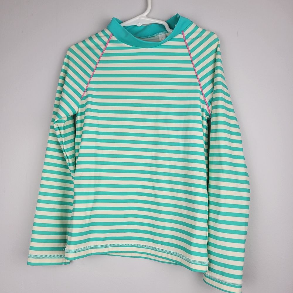BODEN Long-sleeved Rash Vest Teal‎ White Sz 7-8